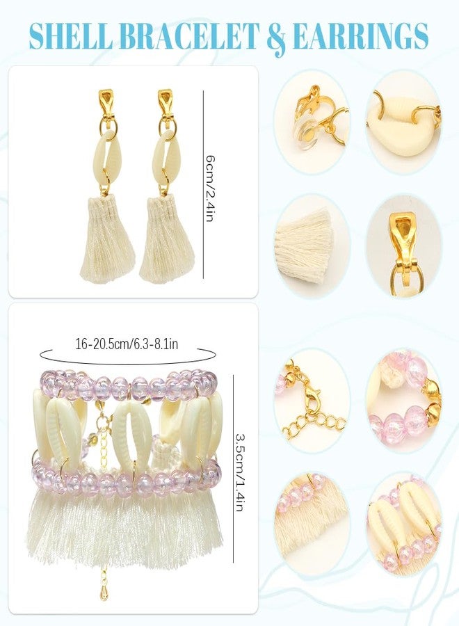 زيبويو طقم قلادة أميرة موانا من زيبويو® للبنات، طقم من 4 قطع مجوهرات شاطئية، خلخال من الصدف، قلادة، أقراط بشرابة من الصدف، ومشبك زهور، إكسسوارات زي تنكري لشخصية موانا - Image 3